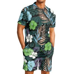 Men's Tracksuits Polynesian Tribal Samoan Totem Tattoo Samoa Prints Men Tracksuit Classic Lapel Hibiscus Short Sleeve Shirt Shorts 2 Piece Set 230822