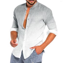 Men's Casual Shirts Gradient Shirt Long Sleeve Beach Summer Top Oversize O-Neck Button Cardigan Coat Color-Matching Tunic