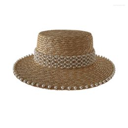 Ball Caps Internet Celebrity Ins Pearl Straw Hat Hepburn Style Fashion Sunscreen Sunshade Flat Top