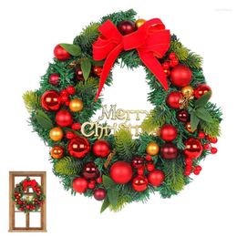 Decorative Flowers Christmas Door Wreath Decor Artificial Pine Leaves Garland With Balls And Bowknot For Wall Party Fireplace