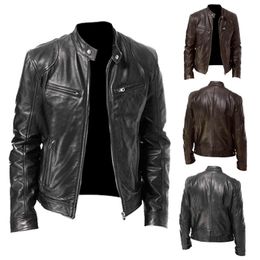Men's Trench Coats Spring and Autumn Fashion Leather Jacket Slim Fit Mock Collar PU Leather Jacket Motorcycle Leather Jacket Men's Street Clothing 230822