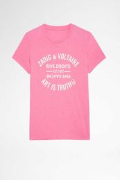 Zadig voltaire 23 designer t shirt summer new french style zv classic letters gilt printed cotton short sleeve round neck t-shirt for women
