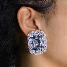 Backs Earrings Luxury Rectangle Big Zircon High Quality Jewellery For Women Simple Bridal Ear Clip Wedding Accessories Gift