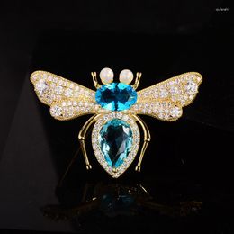 Brooches Cute Bee Luxury Micro-inlay Zircon Pearl High-end Clothing Accessories Suit Pin Broch Lady Wholesale Party Jewelry Gift