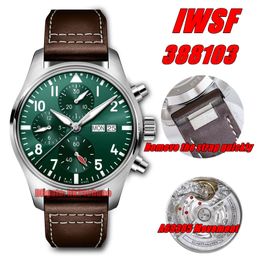 IWSFactory Watches IWSF 41mm Chronograph Automatic A69385/ETA7750 Movement Mens Watch Green Dial Quick Release Leather Strap Gents Wristwatches