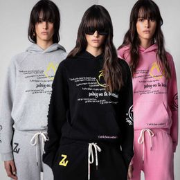 Designer Zadig Voltaire Sorto Moda Novo Mulheres Pullover Jumper Impresso Sorrindo Carta Face Fleece Hoodies