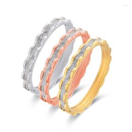 Bangle FYSARA Crystal Cuff Charm Bangles Wave Design Flower Modeling Stainless Steel Bracelet For Women Wedding Party Zircon Jewelry