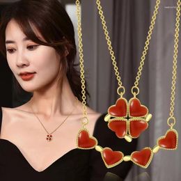 Pendant Necklaces Dual Purpose Four-leaf Clover Women's Necklace Luxury Collarbone Chain Colorless Heart-shaped Jewelry Gift