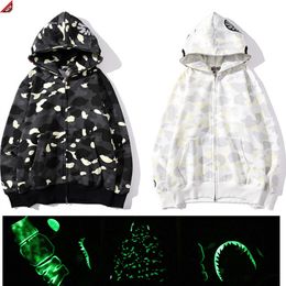 Men's Hoodies Sweatshirts Mens Designer Hoodie Shark Luminous Letters Camo Hoody Cotton Zip Sweaters Hoodys Embroidered Cardigan A7s to 4xl