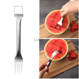 2 In 1 Watermelon Fork Slicer Watermelon Slicer Cutter Knife Stainless Steel Kitchen Fruit Cutting Fork Kitchen Gadget HKD230810