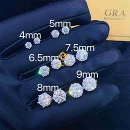 Pass Diamond Tester Hip Hop Jewellery Gra Certificates 925 Silver d Colour Vvs1 Moissanite Hip Hop 6 Prongs Stud Earring