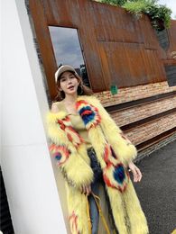 Women's Fur Thick Warm Woven Coat Imported Raccoon Outer Wear Female Long Sleeve Women Winter Jacket Knitted Clothing
