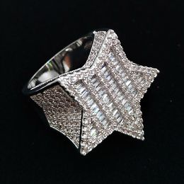 18K Gold & White Gold Mens new Bling Cubic Zirconia Pentagram Hip Hop Ring guys Full Diamond Iced Out Rapper Jewellery Gifts for Boy305S