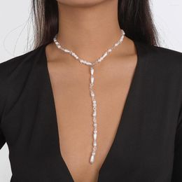 Chains Long Y-shaped Pearl Necklace With Retro Elegant Personality Beaded Water Drops And Fashionable Pendant Women.