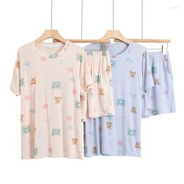 Women's Sleepwear Japanese Summer Soft Short Sleeve Shorts Pyjamas Sets Women Sweet Kawaii Cartoon Print Loose Casualhomewear Suit