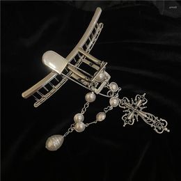 Hair Clips Harajuku Temperament Metal Hollow Out Cross Trendy Accessories Korean Fashion Pearl Chains Combs Party