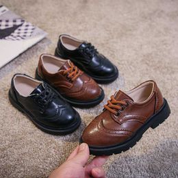 Flat shoes Children Leather Shoes for Boys Girls British Style Oxfords Vintage Lace-up Kids Flats for School Party Formal Wedding 26-36 New L0825