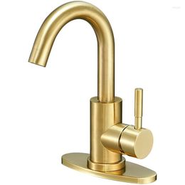 Bathroom Sink Faucets 1PC 304 Stainless Steel Basin Faucet Brushed Gold And Cold Water Mixed Tap Rotating Deck Mount