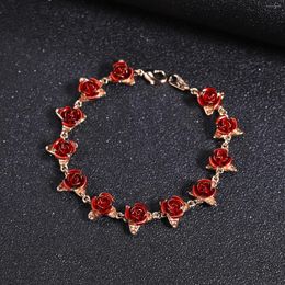 Charm Bracelets DasCus Sweets Alloy Red Rose Women Bracelet Korean Fashion Flower Luxury Quality Jewelry Christmas Gift To Girlfriend