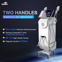 Vertical 2 Handles OPT IPL Hair Removal Equipment FDA Approved Permanent Epilator Less Painful Multifunctional Beauty Equipment