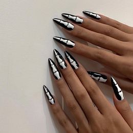 False Nails Halloween Gothic Style Bone Pattern Decor Artificial With Adhesive Long Stiletto Fake Press On Nail Tips
