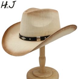 sboy Hats Handmade Weave Cowboy Hat For Men Western HAT Straw Beach Sun Sombrero Size 58CM A0231XSJ 230823