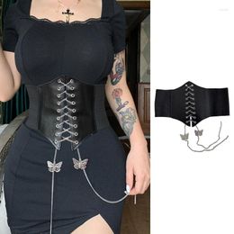 Belts Fashion Women Lace-up Elastic Waistband With Butterfly Chain Lady Slimming Body Bustier Corset Wide Belt For Dress Shirt