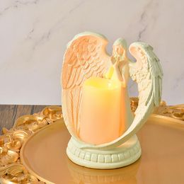 Decorative Objects Figurines Resin Angel Statue Candle Holder Christ Church Stylish White Angel Sculpture Candle Stick For Home Church Decoration Dropship 230823