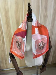 Scarves arrival fashion brand orange 100 silk scarf 9090 cm square shawl twill wrap for women lady hijab 230823