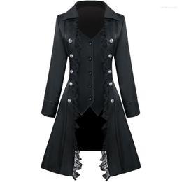 Women's Trench Coats Women Lace Renaissance Steampunk Jacket Mediaeval Corset Halloween Costumes Gothic Victorian Pirate Button Tailcoat