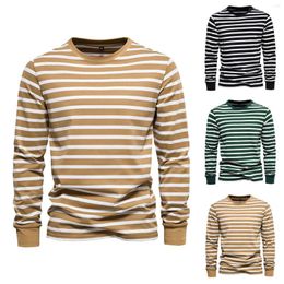 Men's T Shirts Striped Long Sleeve Base Shirt Mens Casual Cotton Spandex Crewneck Nightshirts For Men