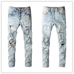 Plus Size W40 Mens Jeans Famous Brand 2022SS Washed Leopard Patch Designer Slim-leg Jean Slim Light Weight Stretch Denim Skinny Bl201n