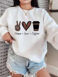 Women's Hoodies Leopard Coffee Letter Trend Pullovers O-neck Autumn Fashion Clothing Women Fall Spring Female Graphic Sweatshirts