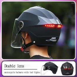Motorcycle Helmets With Led Lights Moped Helmet Electric Scooter For Men Women Double Visor Rechargeable Light Summer