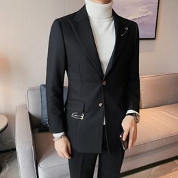 Men's Suits Blazers 2023Highend men's Blazer Korean slim fashion handsome British style solid color diagonal zipper suit velvet coat 230823