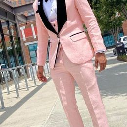 Men s Suits Blazers Pink Butterfly Fabric Young Men for Prom Party Blazer Jacket Tuxedos Student Graduation Suit 3 PCS Coat Vest Pant 230823