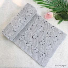 Blankets cotton hollowing heart knitted crochet heart summer thin baby wrap Baby knitted Blanket Toddler kids back seat cover R230824