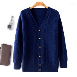 Men's Sweaters Autumn/Winter Pure Wool Coat Fashionable Breathable Sweater V-neck Solid Colour Cardigan