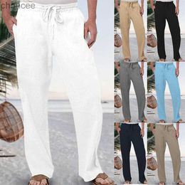 Men Cotton Linen Pants Fashion Solid Color Elastic Waist Loose Straight Leg Pants Linen Trousers Fitness Pants Men Casual PantsLF20230824.