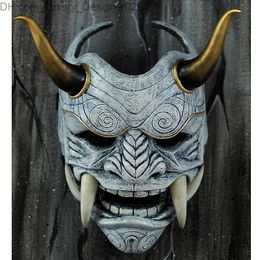 Mask Headwear Oni Samurai Cow Devil Grimace Fangs Japanese Cosplay Costume Props Halloween Horror Decor Home Decoration Q230824