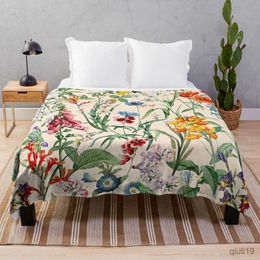 Blankets Colourful Flower Green Leaves Flannel Fleece Throw Blanket Super Soft All Season Warm Lightweight King Size for Sofa Couch R230824