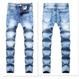 Men's Jeans Man Summer 2022 Men Long stretchy Elastic Middle-Waist Washed Skinny Pencil Pants With Pockets Mens Denim Blue313C