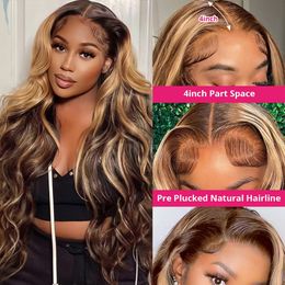 Highlight Body Wave Lace Front Wig Pre Plucked 13x6 13x4 Lace Frontal Wigs 30 Inch Brazilian Coloured Human Hair Wigs for Women