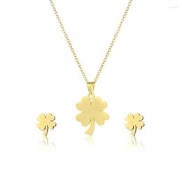 Necklace Earrings Set Clover Ear Stud Women Stainless Steel Choker Sweater Chain Four-leaf Pendant Necklaces 2023