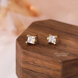 Stud Earrings Real 999 Sterling Silver Earring Exquisite Shiny Square CZ Star For Women Fine Jewellery Gift