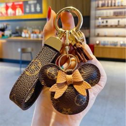 accessories designer keychain Mouse Diamond key chain Design Car bag charm Favor Flower Pendant Jewelry Keyring Fashion PU Leather Gift for women and men