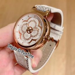 New Swiss Quartz Womens Watch Rose Gold Flower With Diamond Dial Leather Strap Ladies Watches Fashion Lady Puretime L01a1220R