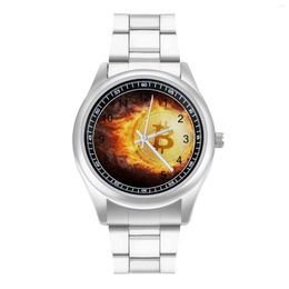 Wristwatches On Fire Quartz Watch Virtual Currency Stainless Design Wrist Man Travel Classic Upwrist Wristwatch