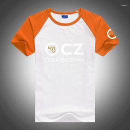 Men's T Shirts CZ Logo Splicing Stretch Loose Short Sleeve Summer Ceska Zbrojovka Print Casual Comfortable Cotton Design Man Shirt
