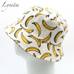 2020 New Design Women Banana 3D Print Bucket Hat Summer Men Hip Hop Fisherman Cap Men Panama Fishing Beach Sunbonnet Streetwear249u